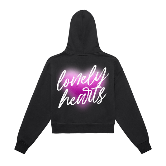 GLOWING HEARTS ZIP UP CROPPED HOODIE