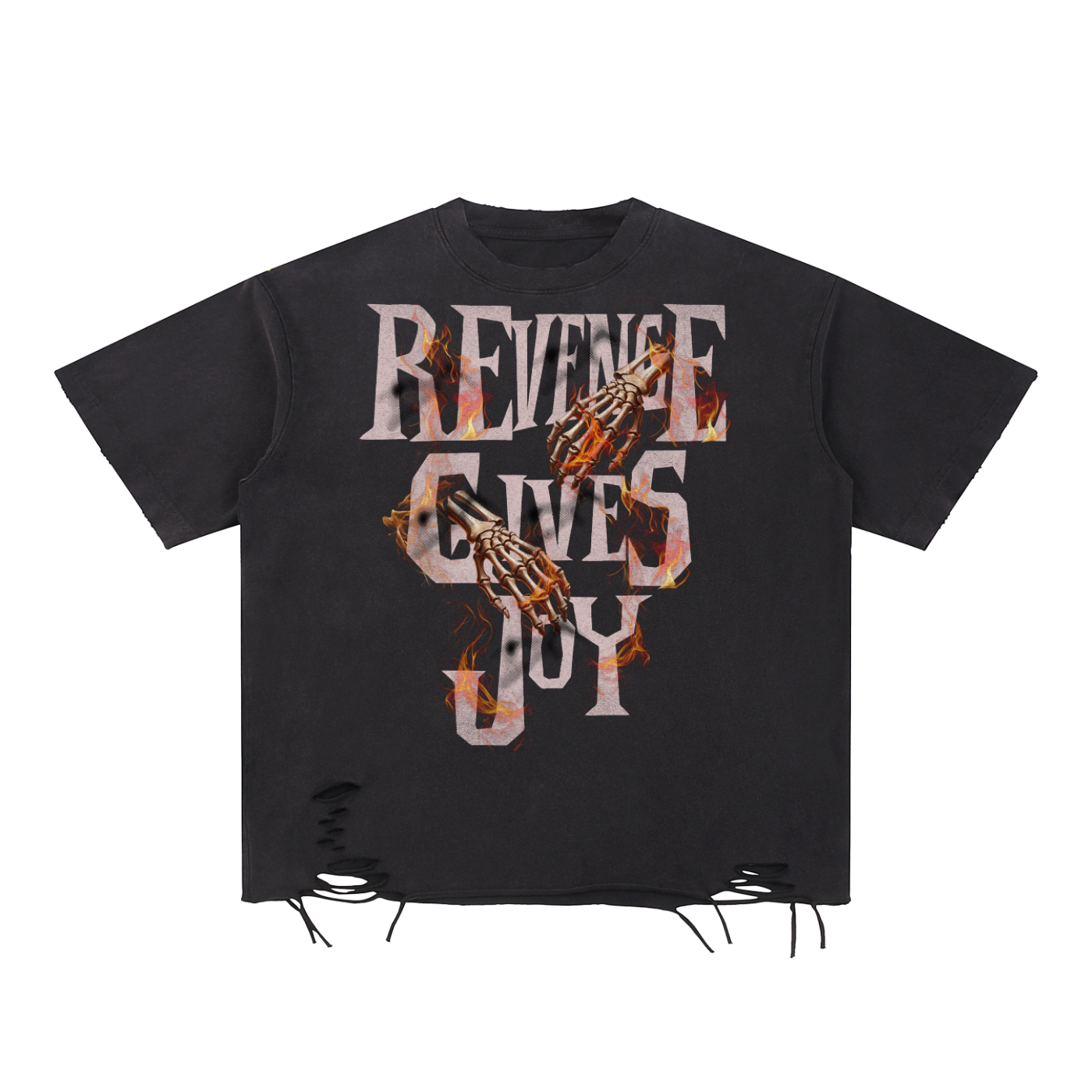 REVENGE GIVES JOY SNOW WASHED RAW HEM TEE