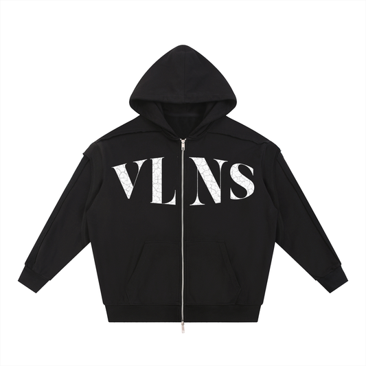 VLNS CONTRAST RAW EDGE ZIP UP HOODIE