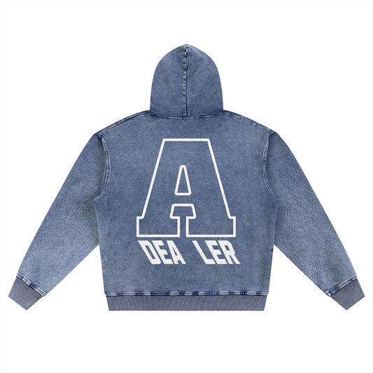ART DEALER SNOW WASH OVERSIZED ZIP UP HOODIE