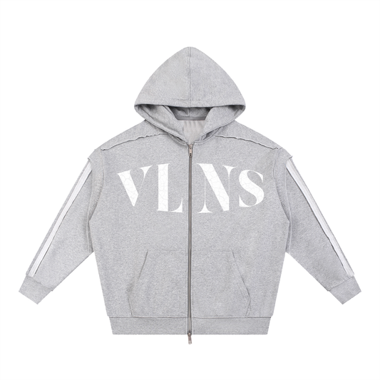 VLNS CONTRAST RAW EDGE ZIP UP HOODIE
