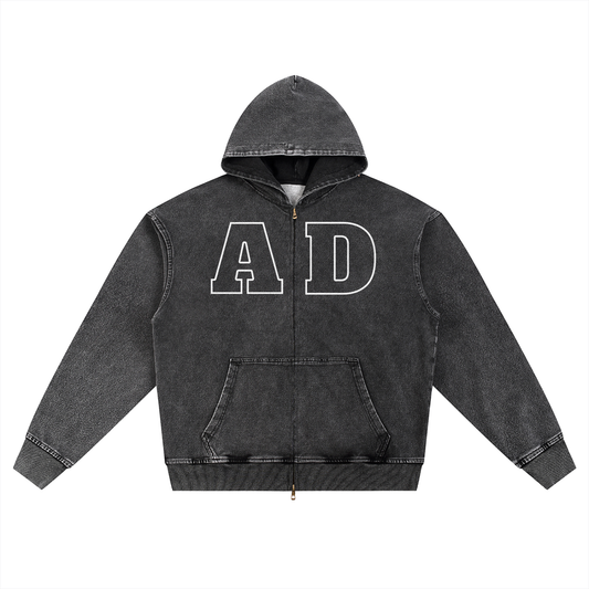 ART DEALER SNOW WASH OVERSIZED ZIP UP HOODIE