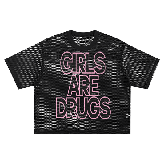 GIRLS ARE DRUGS SEE-THROUGH BOXY NET TEE