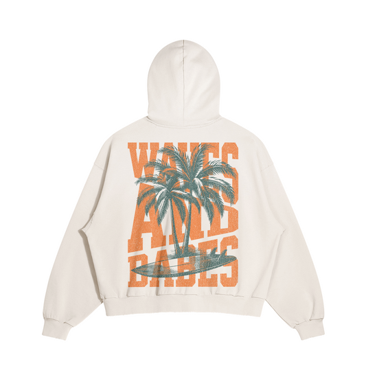 WAVES AND BABES DISTRESSED BOXY HOODIE
