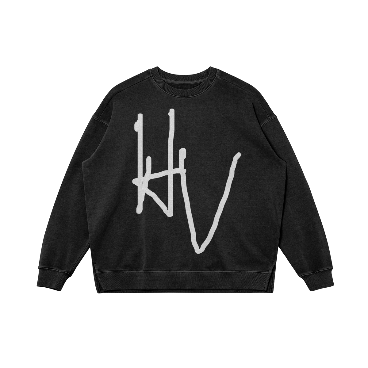 H&V HEAVYWEIGHT OVERSIZED FADED SIDE SLIT CREW NECK